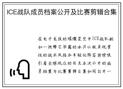 ICE战队成员档案公开及比赛剪辑合集